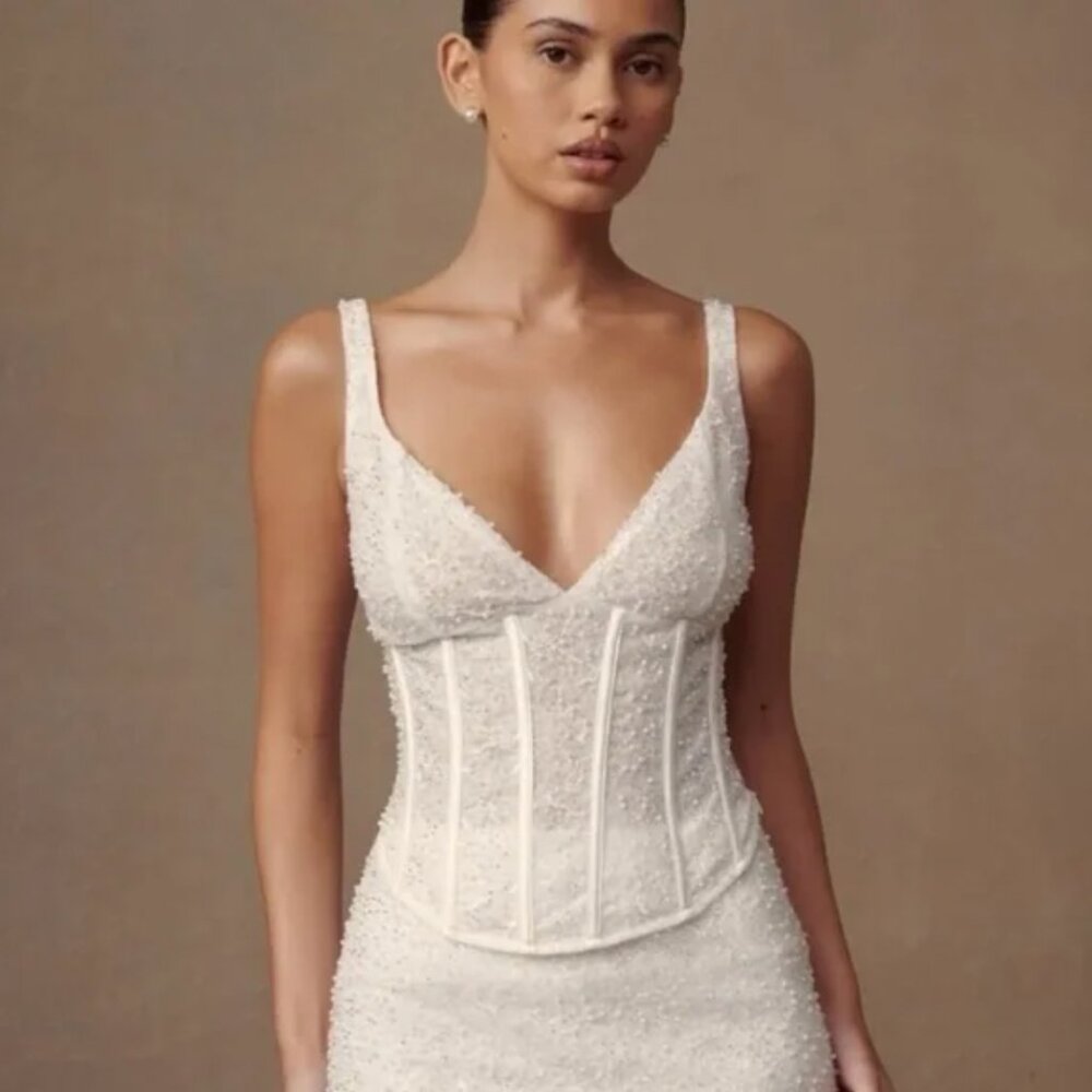 Meshki White Beaded Corset Top